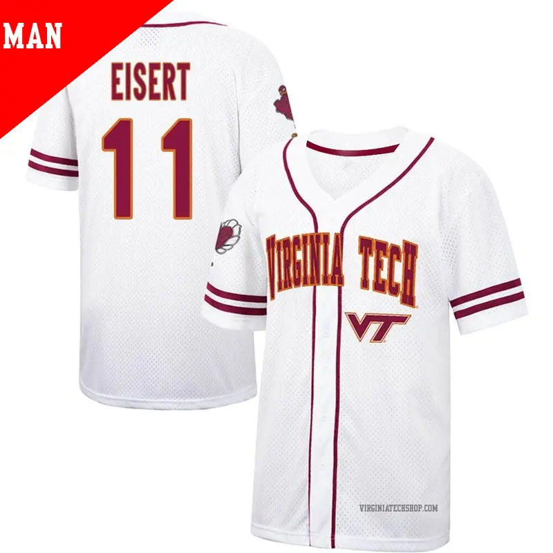 Men's ＃11 Eddie Eisert Virginia Tech Hokies Replica White/Maroon Colosseum Free Spirited Baseball Jersey