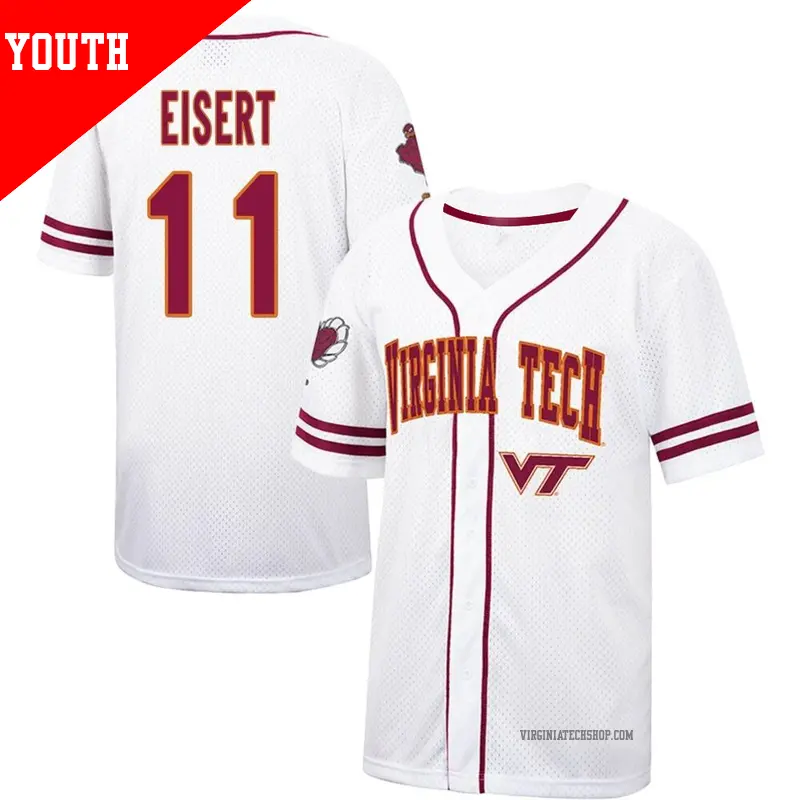 Youth ＃11 Eddie Eisert Virginia Tech Hokies Replica White/Maroon Colosseum Free Spirited Baseball Jersey